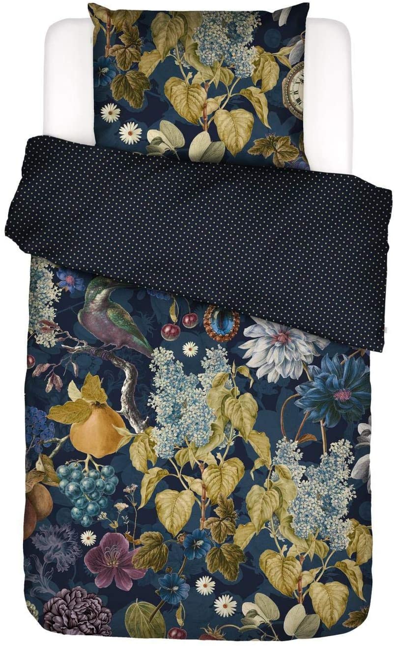 Essenza Mako Satin Bettwäsche Blumen Veronique Indigo Blue – Bettengalerie Schwab